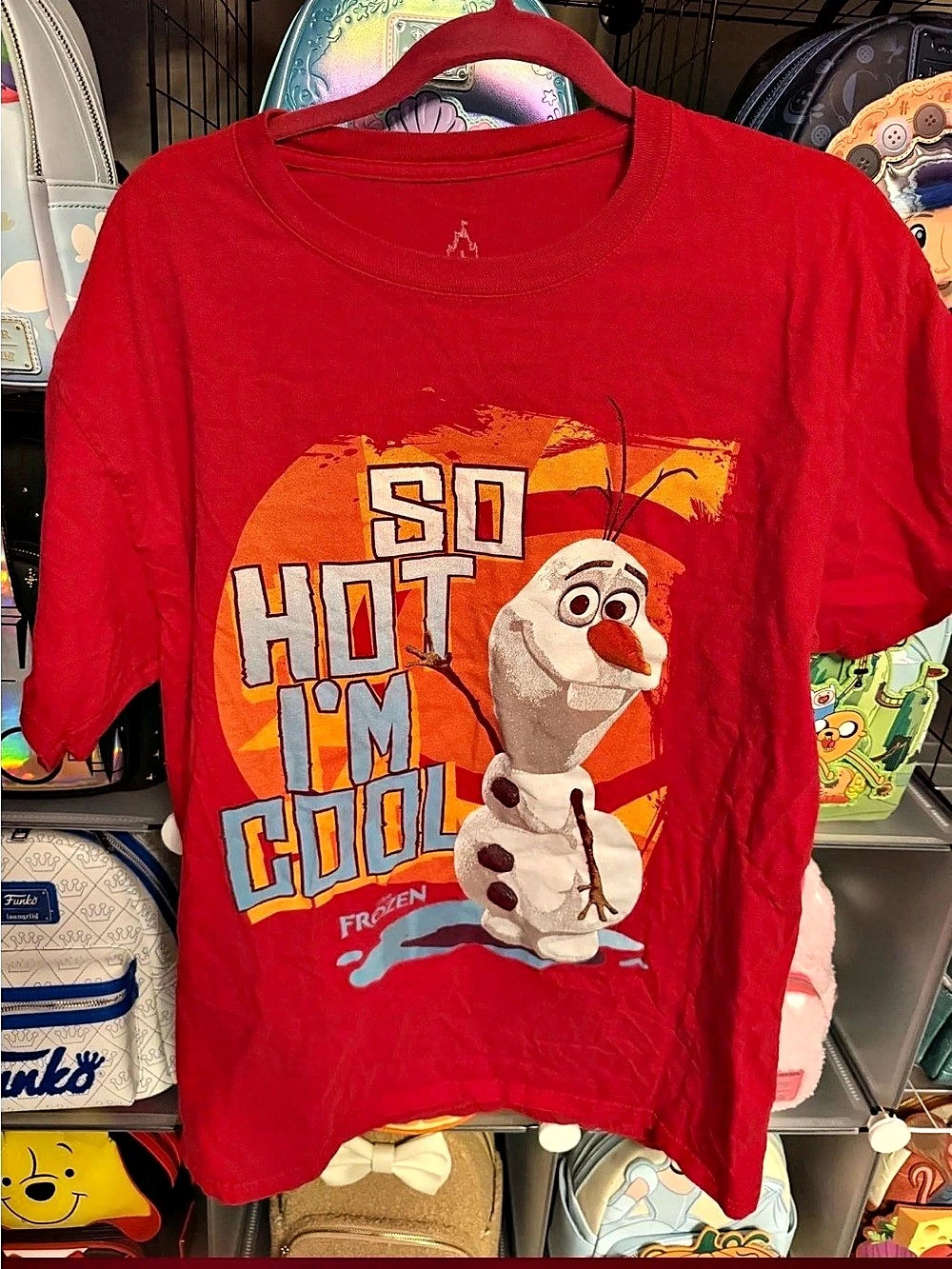 Disney Frozen Olaf So Hot I'm Chillin Graphic Tee in Red Like New